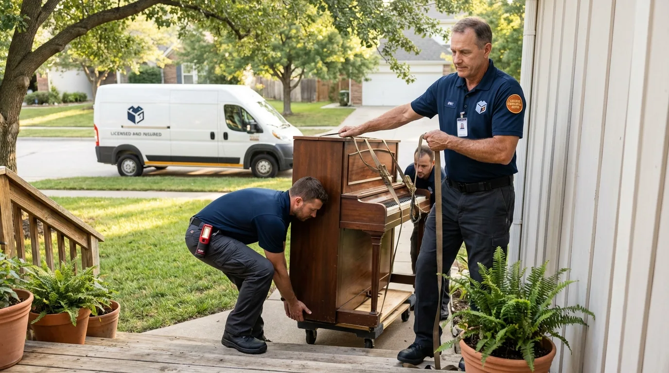 Licensed piano movers securing grand piano in Beaver, PA