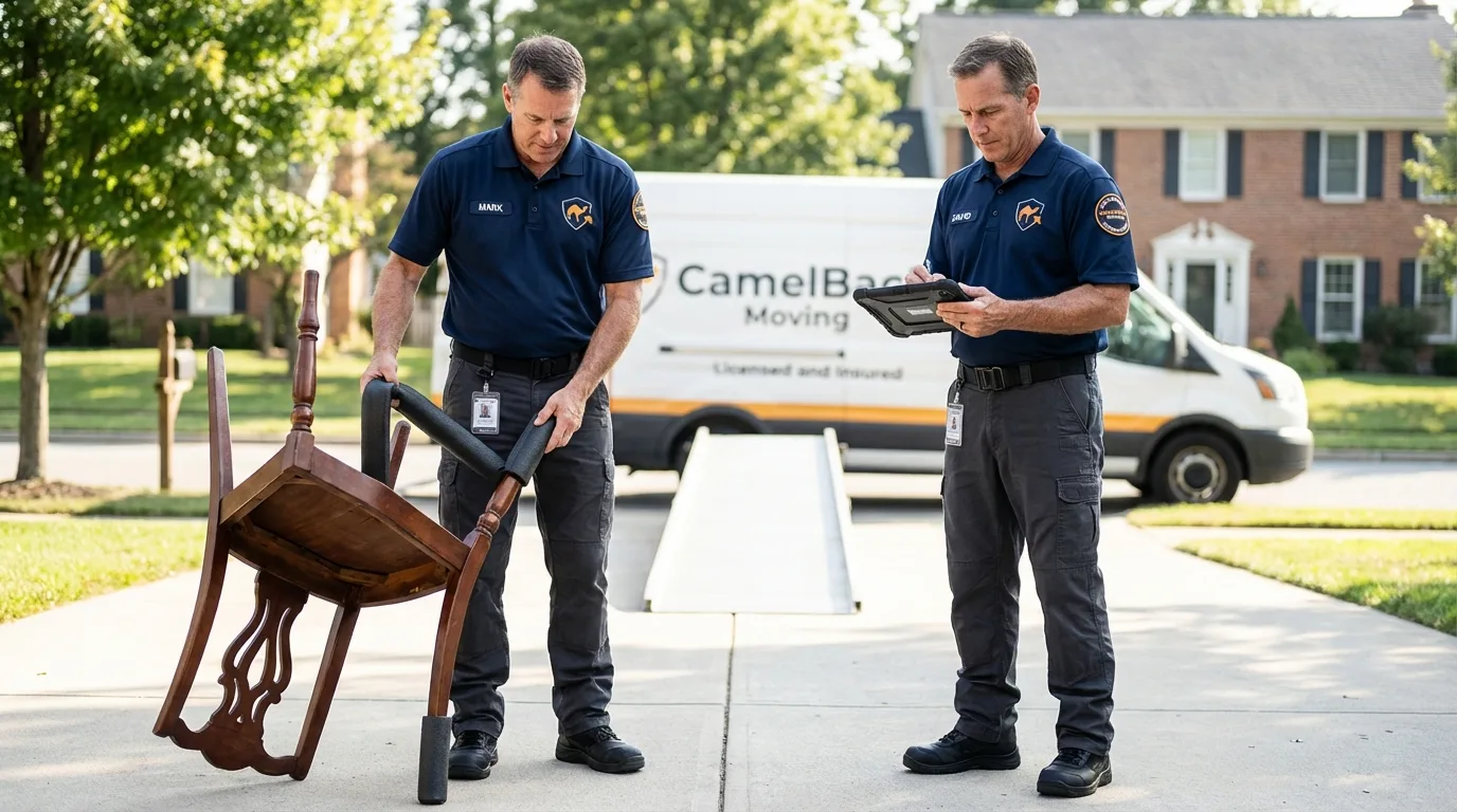 Movers inspecting furniture for damage prevention before loading in Beaver, PA